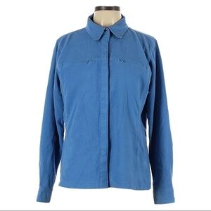 Lands’ End Fleece Shirt Jacket Blue Snap Front Lightweight Outdoor Shacket 14 16